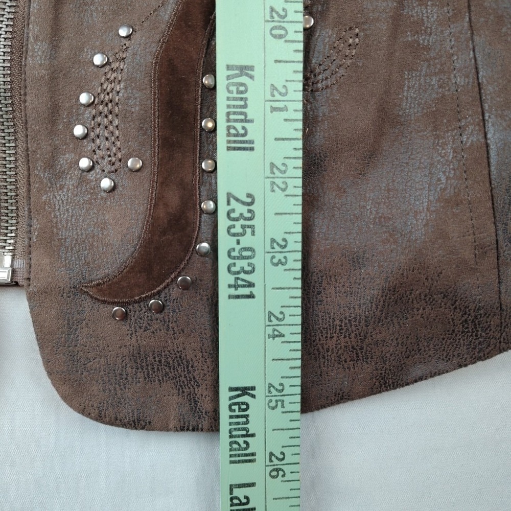 Reba Women's Faux Vegan Leather Jacket Sz L Studded Brown Western Zipper - Picture 9 of 16